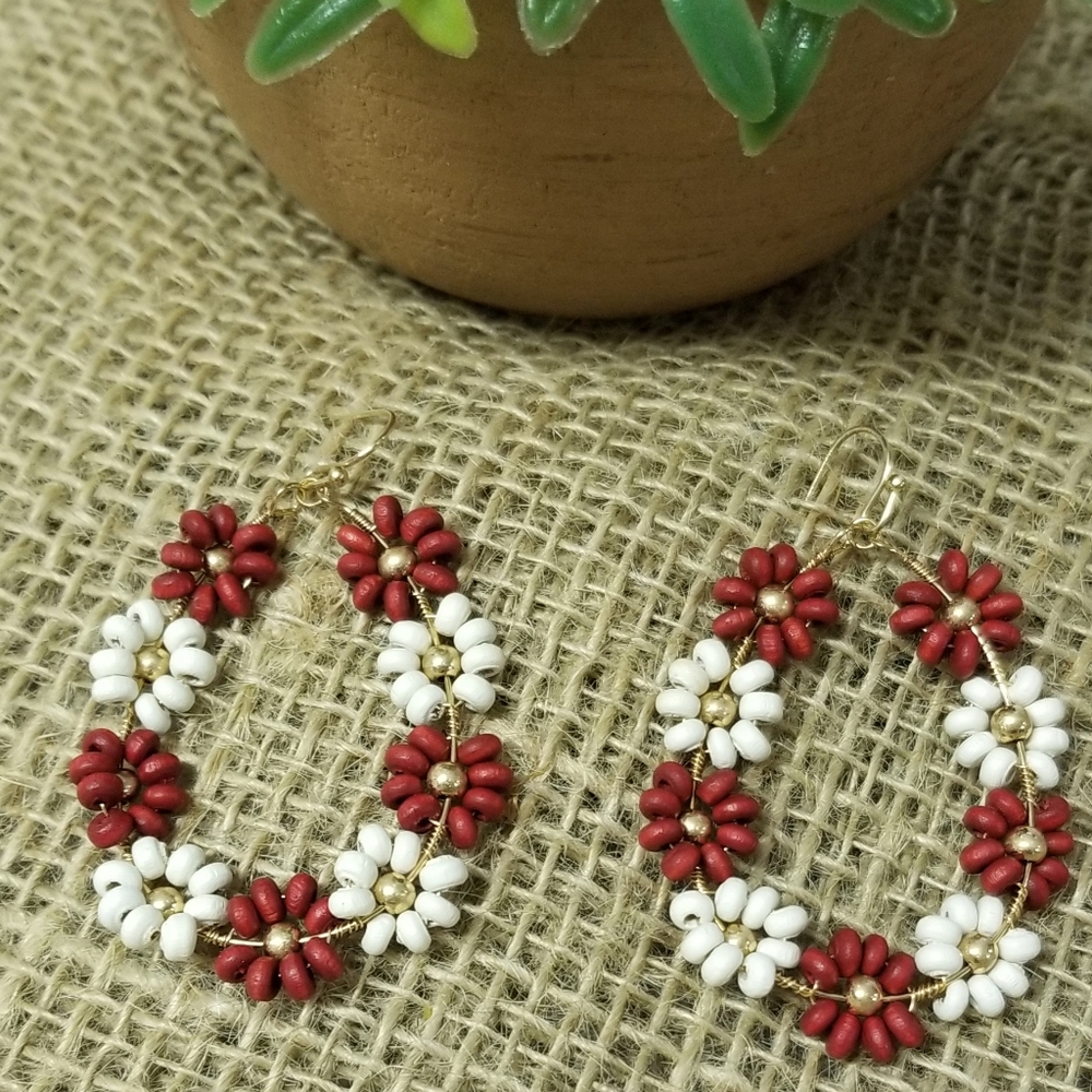 Flower Dangle Hoop Earrings - Picture 2 of 5